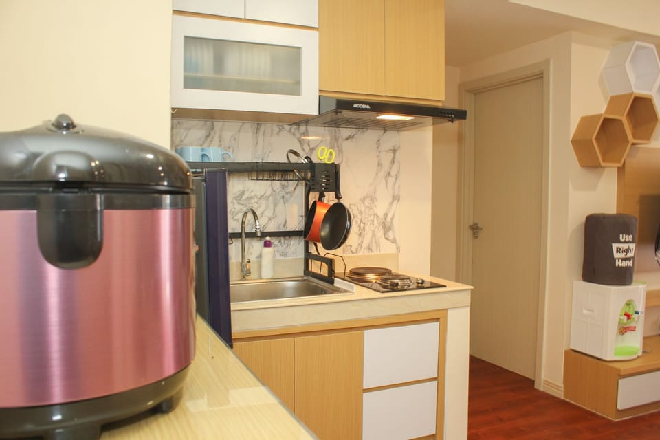 Fridge, stovetop, cookware/dishes/utensils