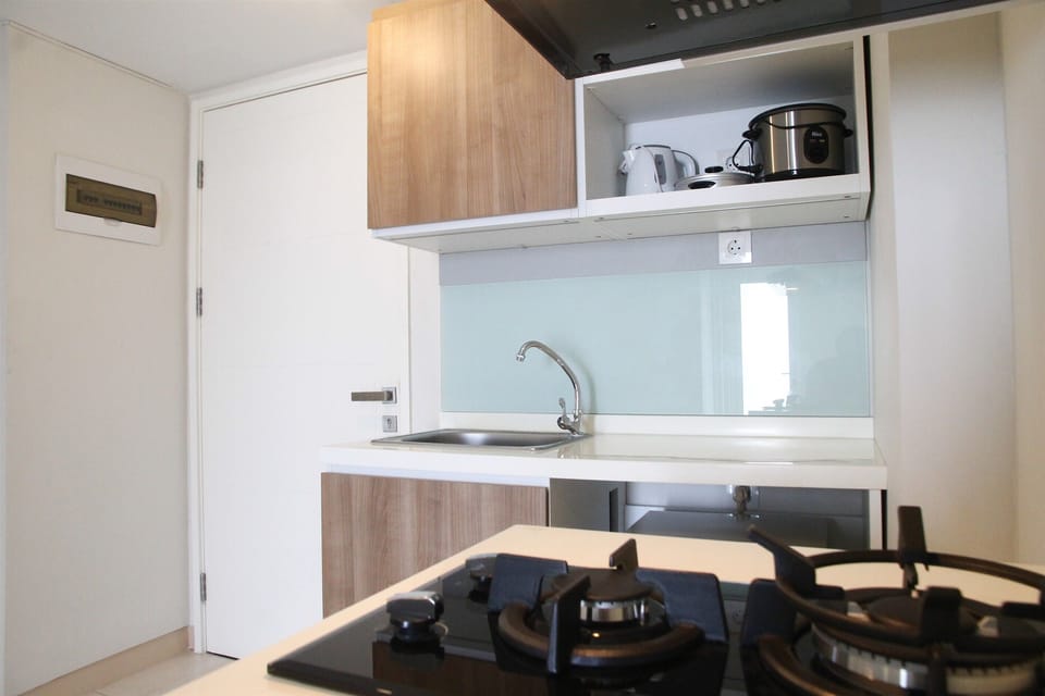 Fridge, stovetop, cookware/dishes/utensils