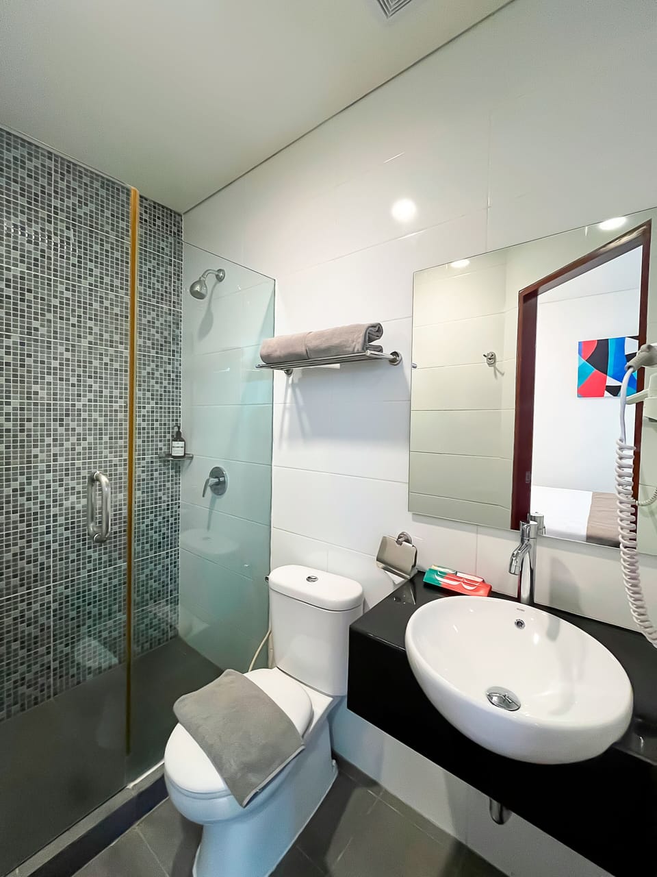 Deluxe Executive Queen | Bathroom | Shower, free toiletries, hair dryer, slippers