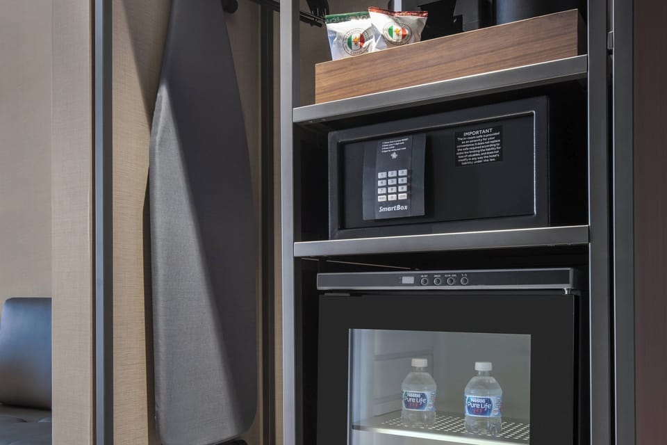 In-room safe, desk, laptop workspace, blackout drapes