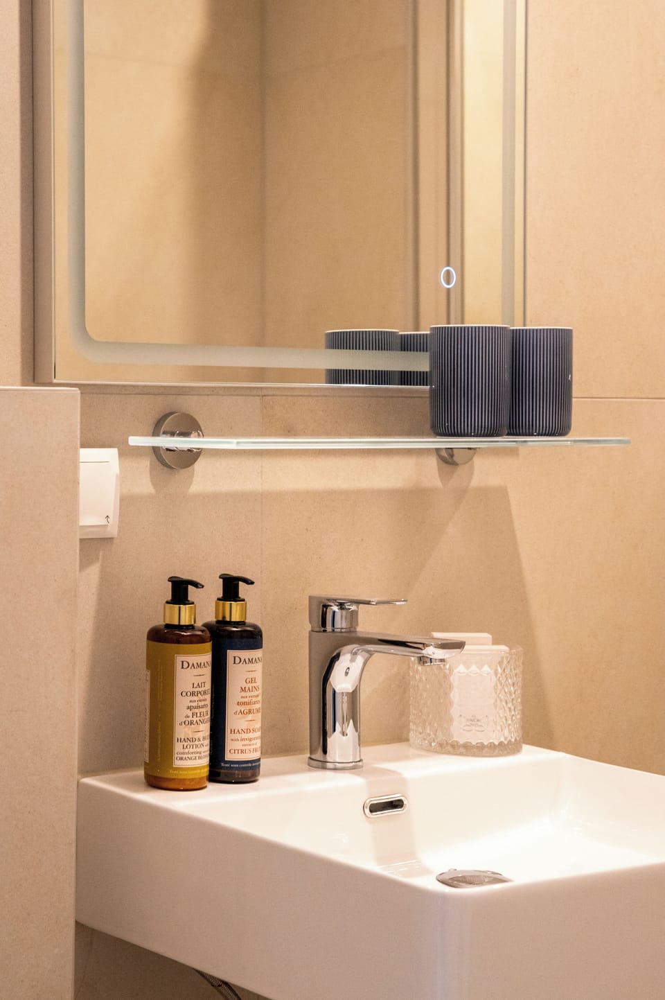 Shower, hair dryer, slippers, towels