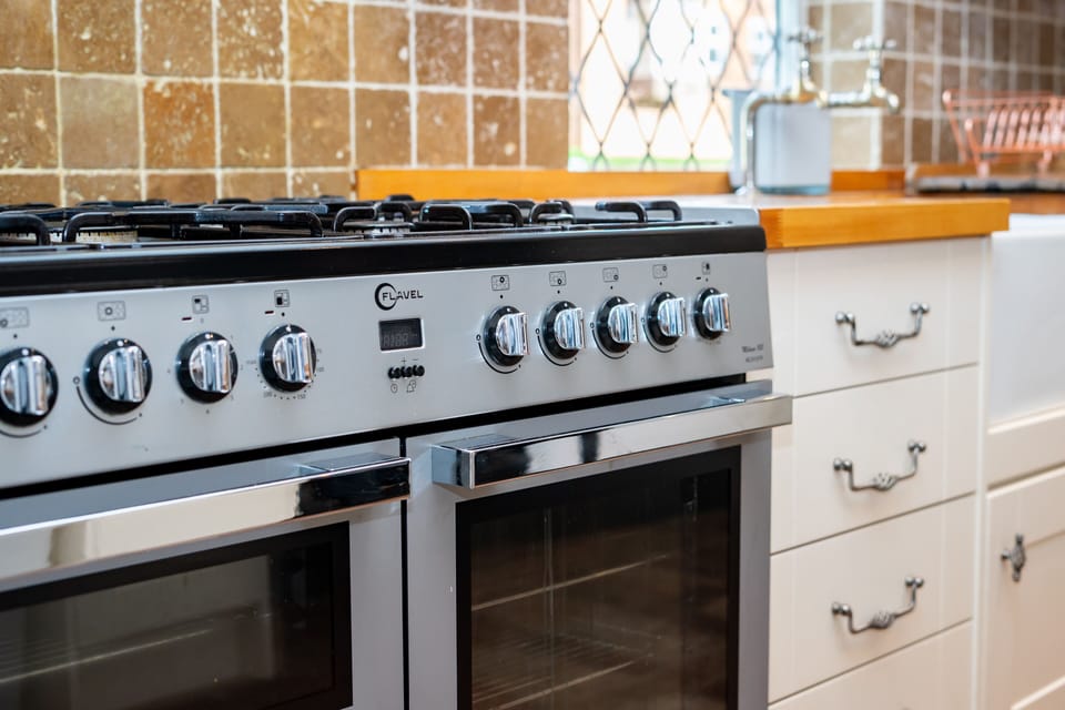 Full-size fridge, microwave, oven, stovetop
