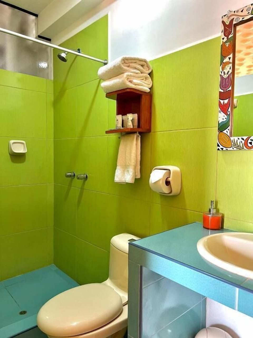 Shower, free toiletries, hair dryer (on request), towels