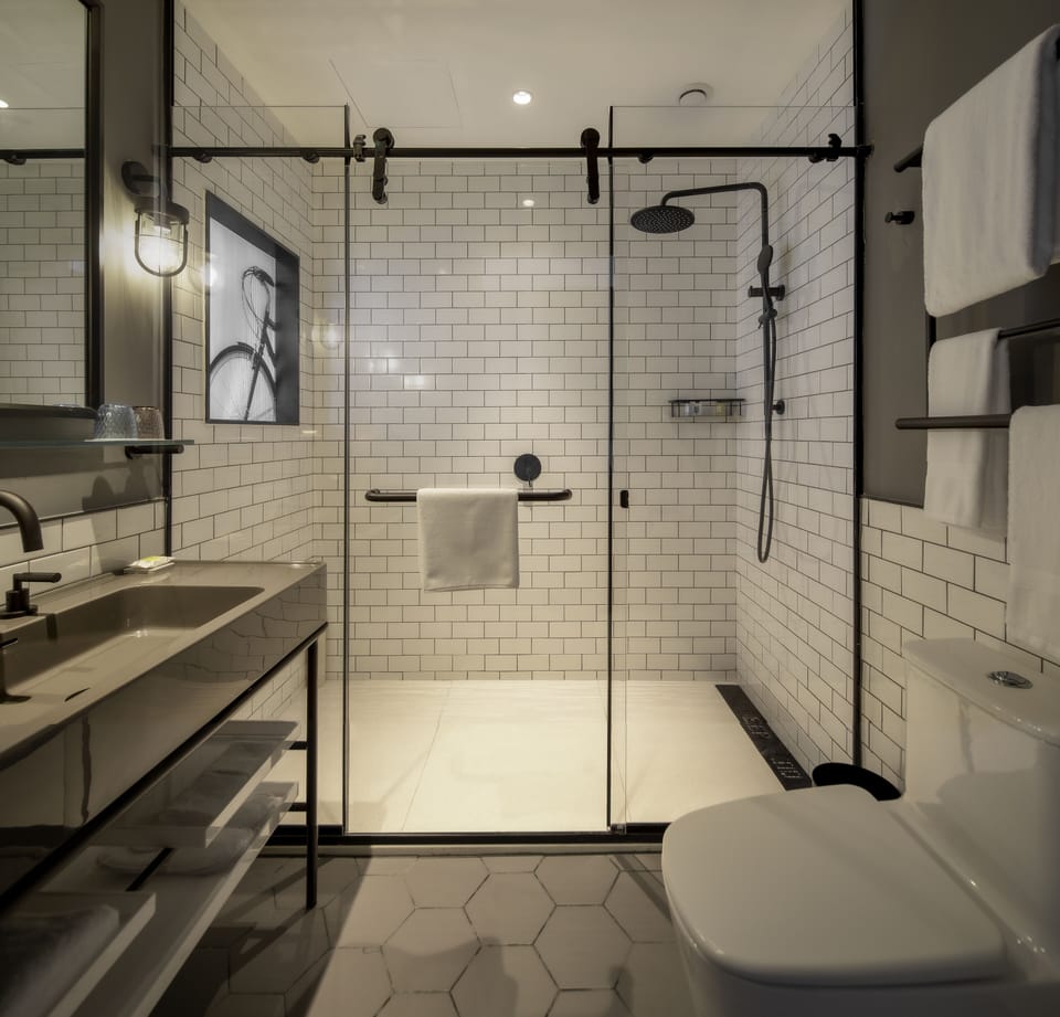 Shower, free toiletries, hair dryer, slippers