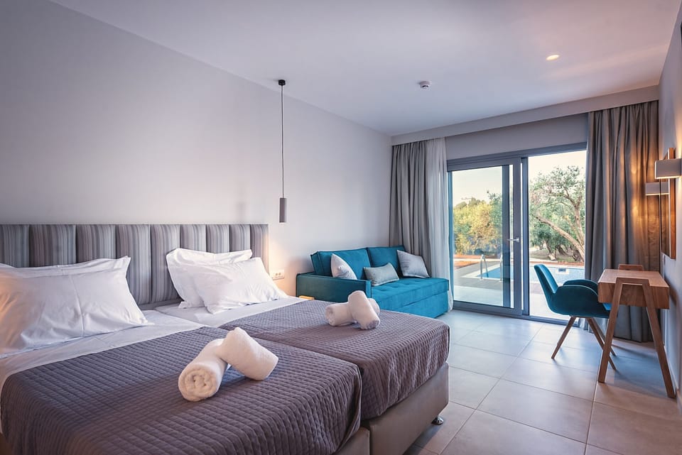 Deluxe Quadruple Room, Private Pool | Hypo-allergenic bedding, minibar, in-room safe, individually decorated
