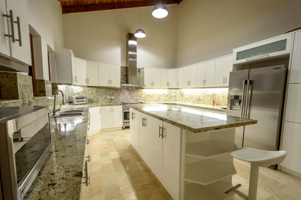 Luxury Villa | Private kitchen | Full-size fridge, microwave, oven, stovetop