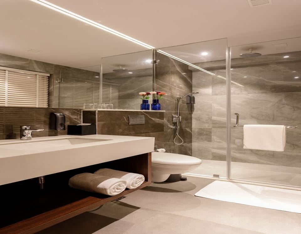 Deluxe Room | Bathroom | Combined shower/tub, rainfall showerhead, free toiletries, hair dryer