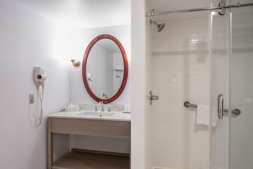 Deluxe King | Bathroom | Combined shower/tub, designer toiletries, hair dryer, towels