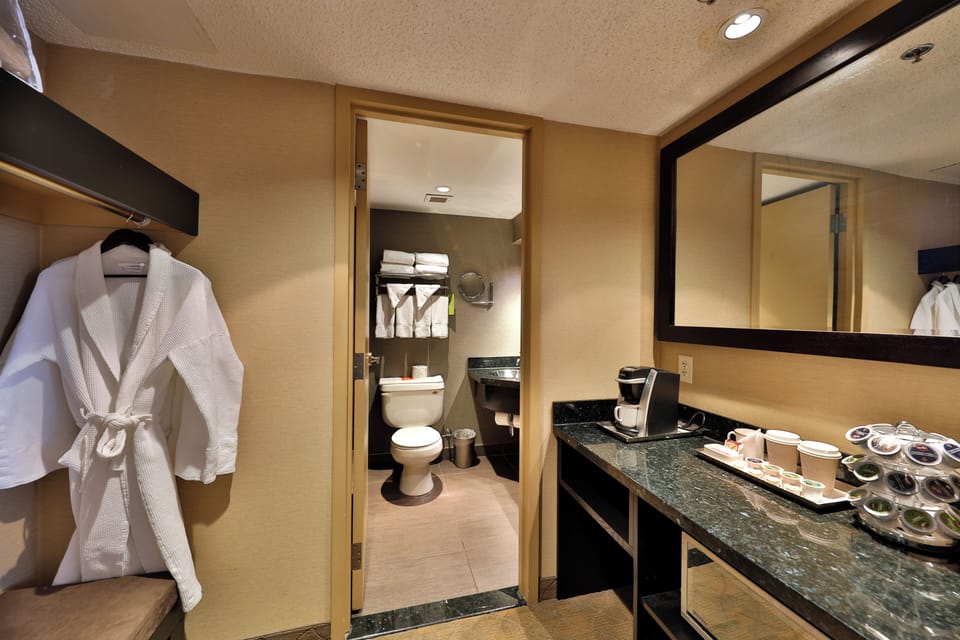 Jacuzzi Studio Suite | Desk, laptop workspace, blackout drapes, soundproofing
