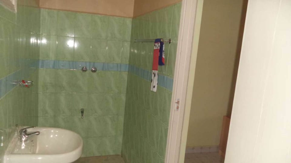Combined shower/tub, towels