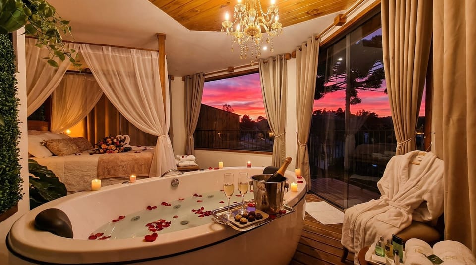 Honeymoon Double Room, 1 Queen Bed, Jetted Tub, Mountain View | Premium bedding, down comforters, pillowtop beds, minibar