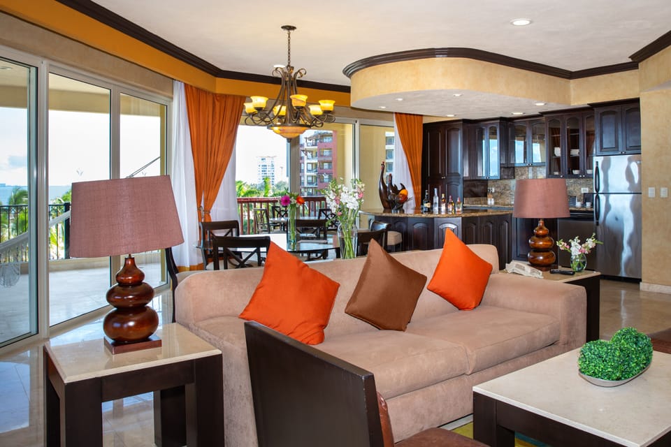 Three Bedroom Ocean Front | Living area | 50-inch flat-screen TV with satellite channels, TV, MP3 dock