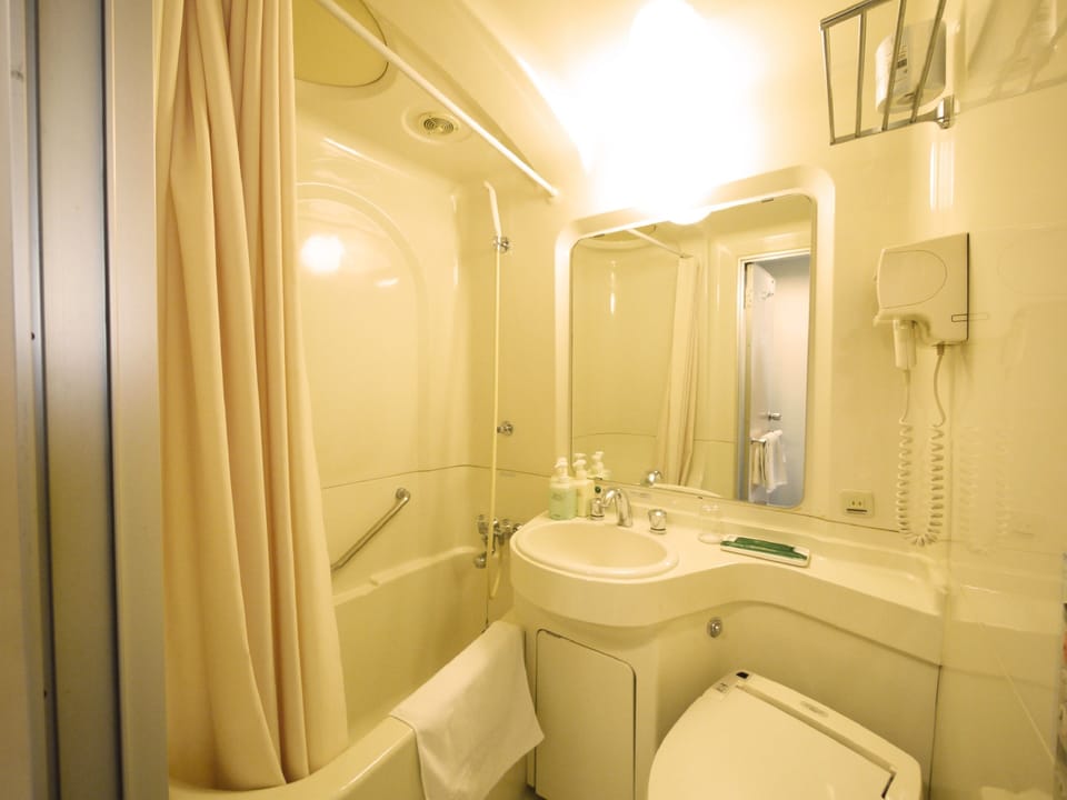 Hair dryer, slippers, towels