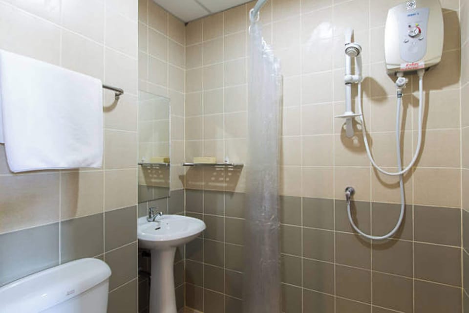 Shower, free toiletries, hair dryer, towels