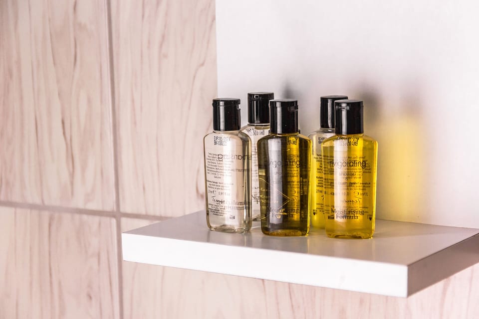 Shower, free toiletries, hair dryer, slippers