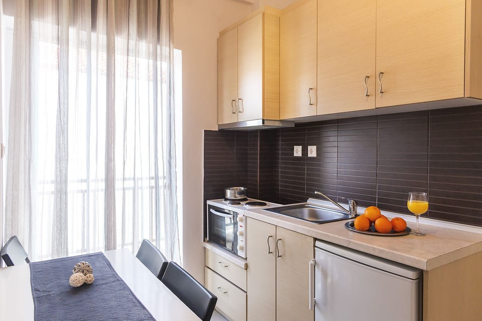 Luxury Apartment | Private kitchen | Full-size fridge, oven, cookware/dishes/utensils, cleaning supplies