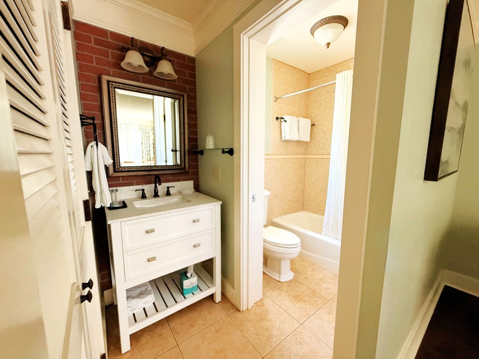 Standard Room, 1 King Bed, Non Smoking, Corner | Bathroom | Combined shower/tub, free toiletries, hair dryer, towels