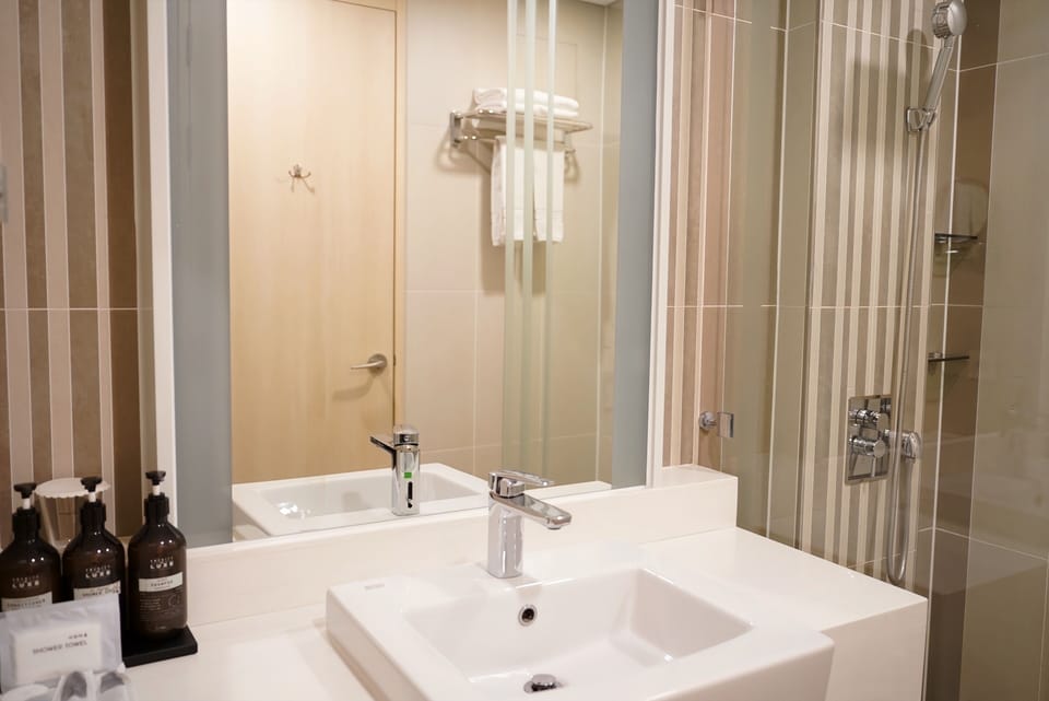 Shower, hair dryer, bathrobes, slippers