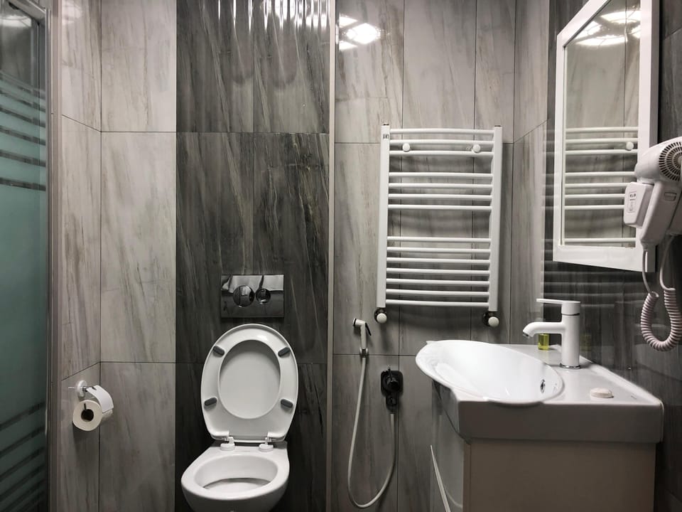 Shower, free toiletries, hair dryer, slippers