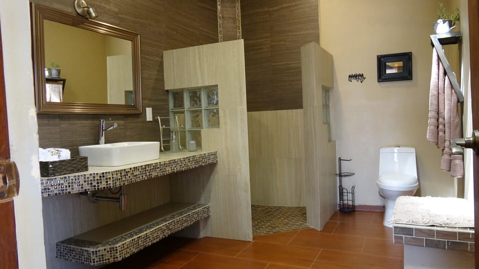 Deluxe Loft | Bathroom | Shower, rainfall showerhead, towels, soap