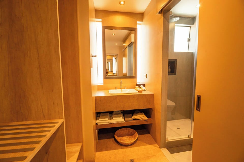 Shower, free toiletries, hair dryer, towels