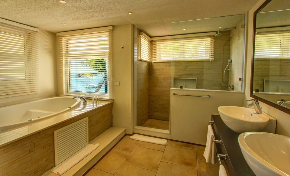 Shower, free toiletries, hair dryer, bathrobes