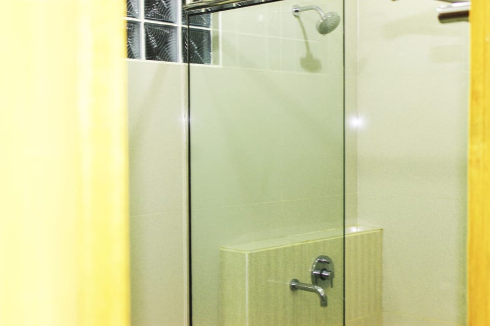 Hydromassage showerhead, free toiletries, hair dryer, slippers