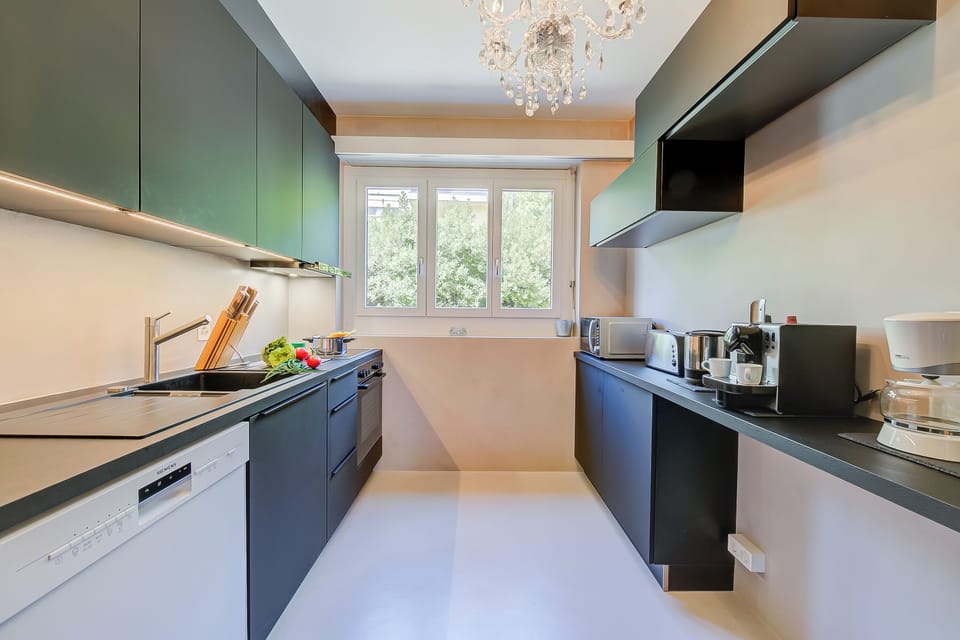 Family Apartment, 2 Bedrooms, 2 Bathrooms, Mountainside (Casa monti belvedere - Locarno Monti) | Private kitchen | Fridge, microwave, oven, stovetop