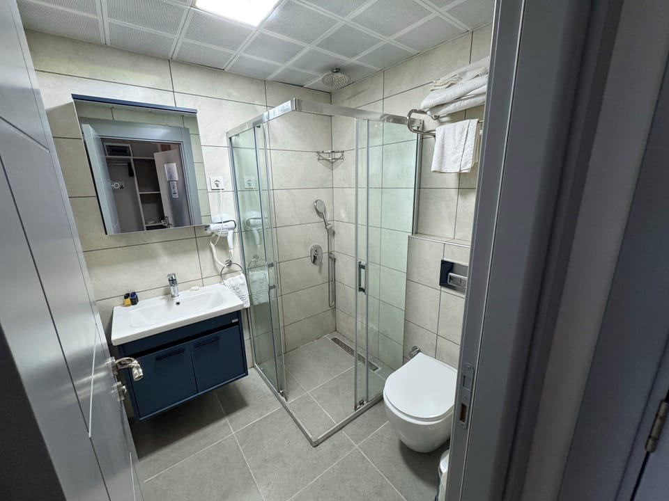Standard Double or Twin Room | Bathroom | Shower, hair dryer, slippers, towels