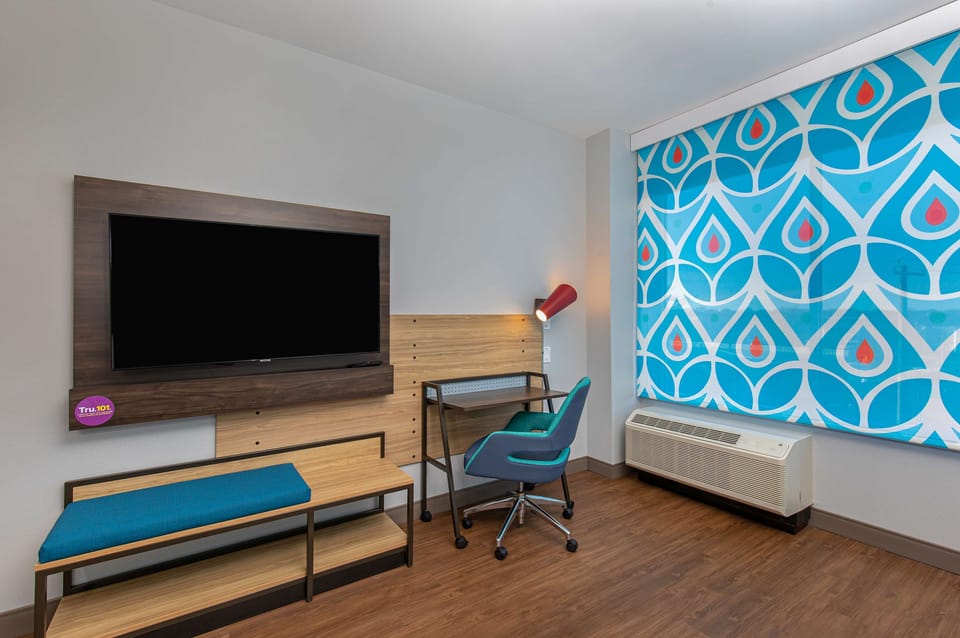 Room, 1 King Bed, Accessible (3x3 Shower) | Desk, laptop workspace, blackout drapes, iron/ironing board