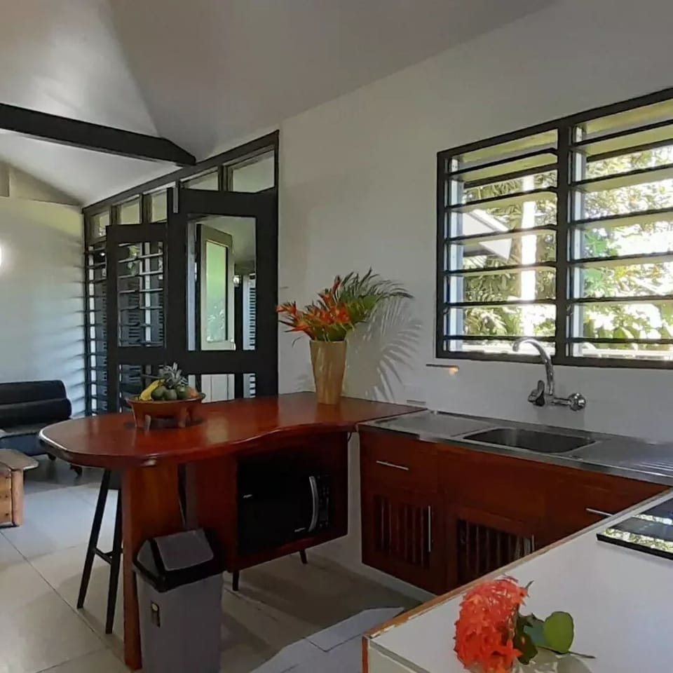 Beachfront Ocean View Bure | Private kitchenette | Full-size fridge, microwave, oven, stovetop