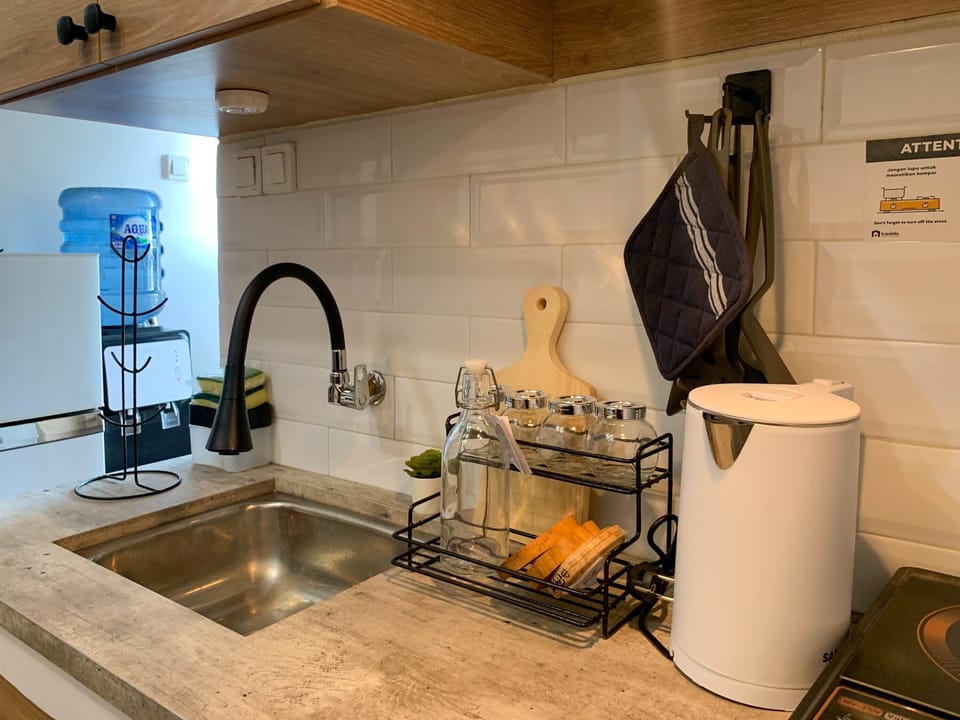 Fridge, stovetop, cookware/dishes/utensils