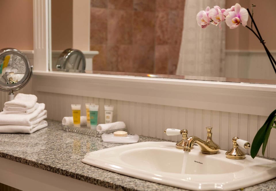 Deluxe Room, 1 King Bed, Fireplace | Bathroom sink