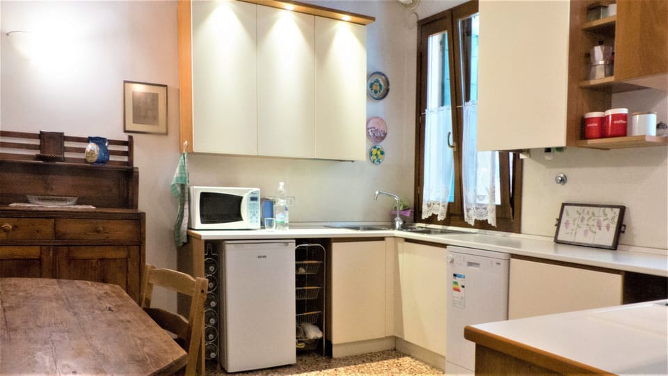 Fridge, microwave, dishwasher, coffee/tea maker