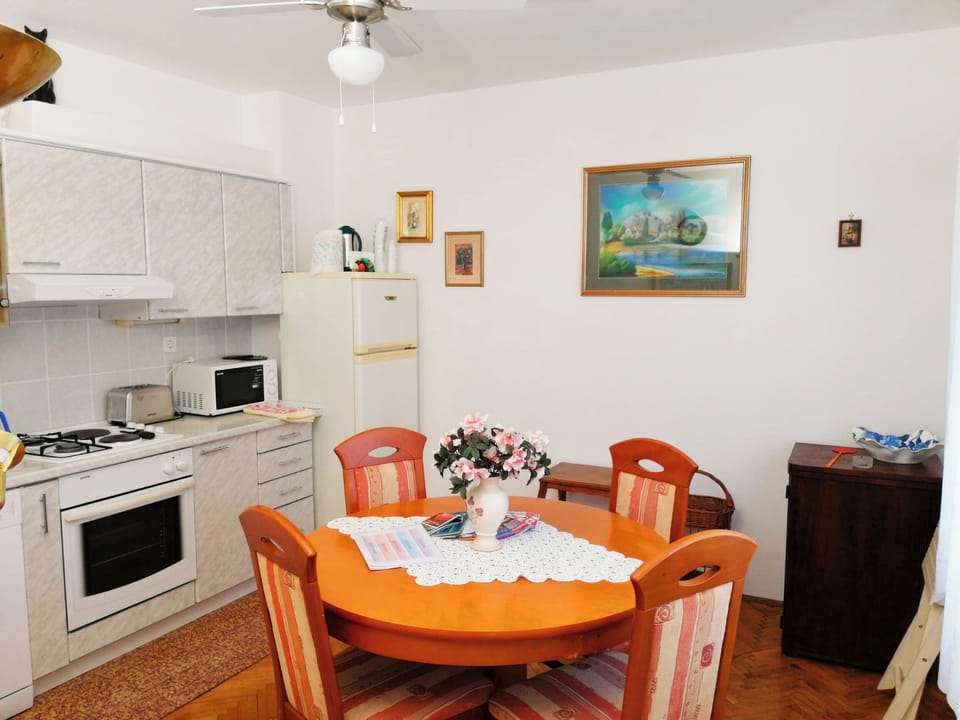 Fridge, microwave, oven, electric kettle