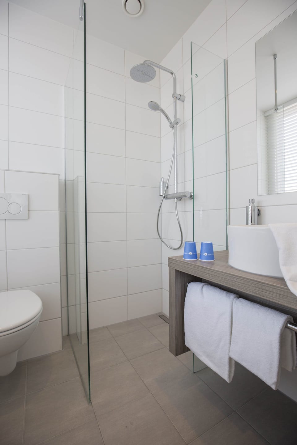 Shower, eco-friendly toiletries, towels