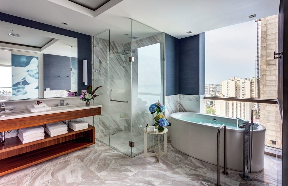 Free toiletries, hair dryer (on request), bathrobes, towels
