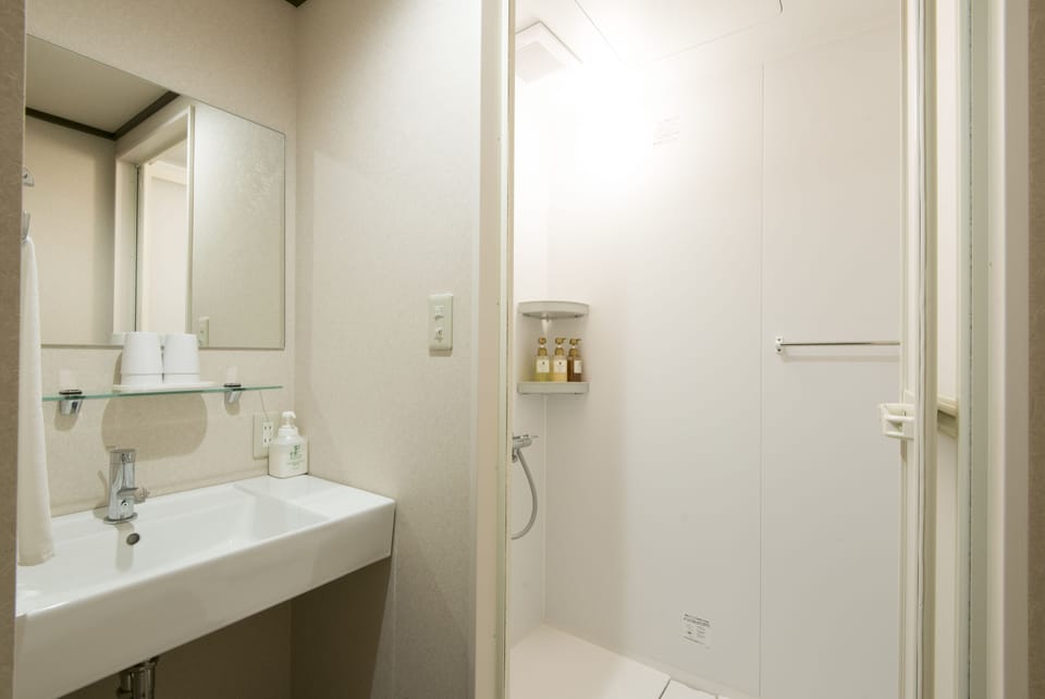 Shower, free toiletries, hair dryer, slippers