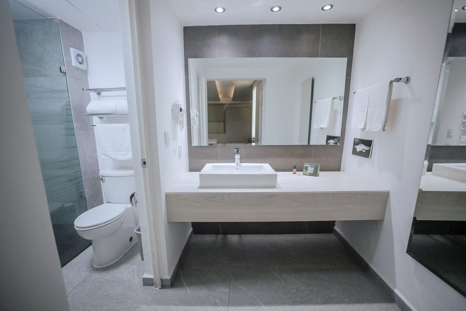 Standard Room, 2 Double Beds | Bathroom | Shower, free toiletries, hair dryer, towels