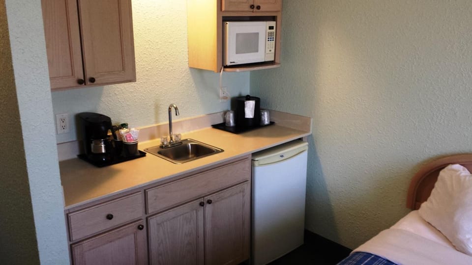 Mini-fridge, microwave, coffee/tea maker