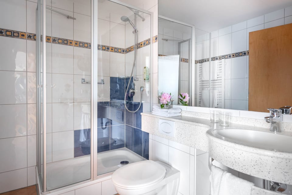 Double Room | Bathroom | Free toiletries, hair dryer, bathrobes, towels