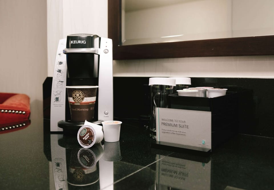 Fridge, microwave, coffee/tea maker