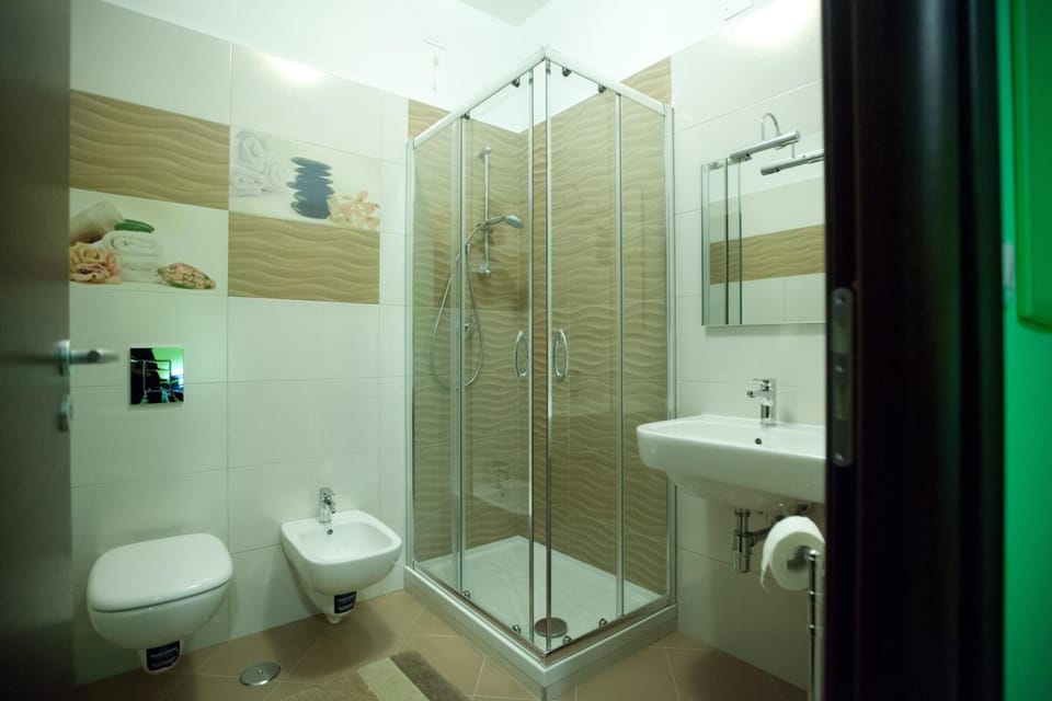 Shower, free toiletries, hair dryer, bidet
