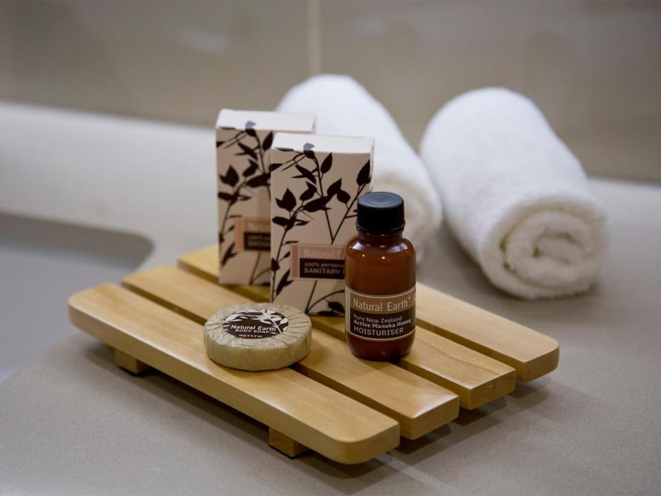 Shower, free toiletries, hair dryer, towels