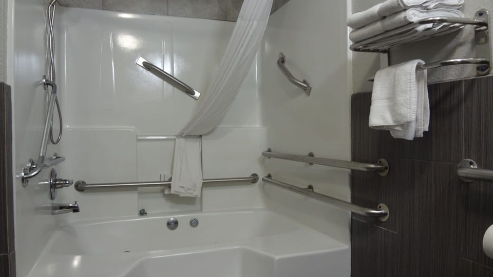 Room, 1 King Bed, Accessible | Bathroom | Eco-friendly toiletries, hair dryer, towels