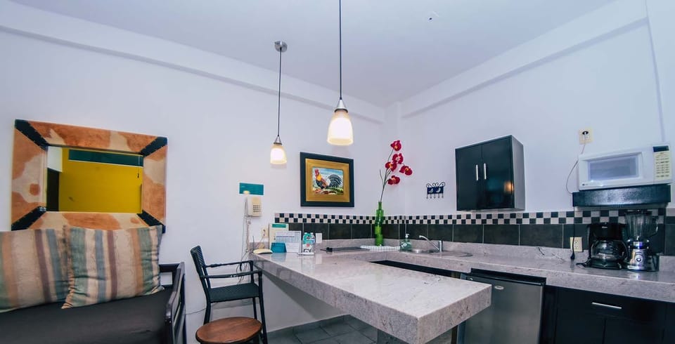 Studio Suite | Private kitchen | Fridge, microwave, coffee/tea maker, cookware/dishes/utensils