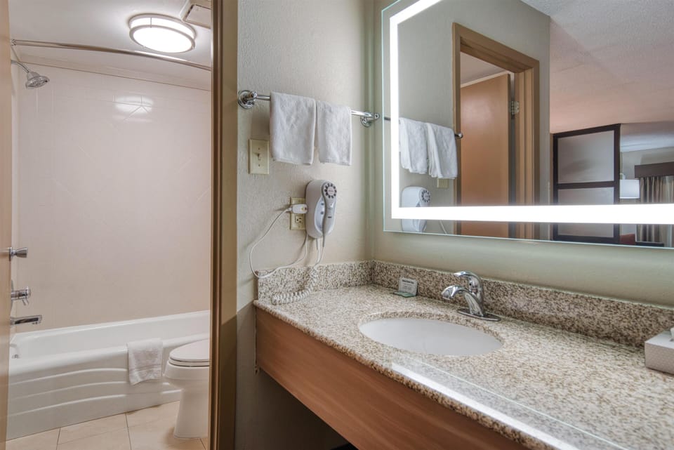 Standard Room, 1 King Bed, Non Smoking, Refrigerator & Microwave (with Single Sofabed;Larger Room) | Bathroom | Combined shower/tub, free toiletries, hair dryer, towels