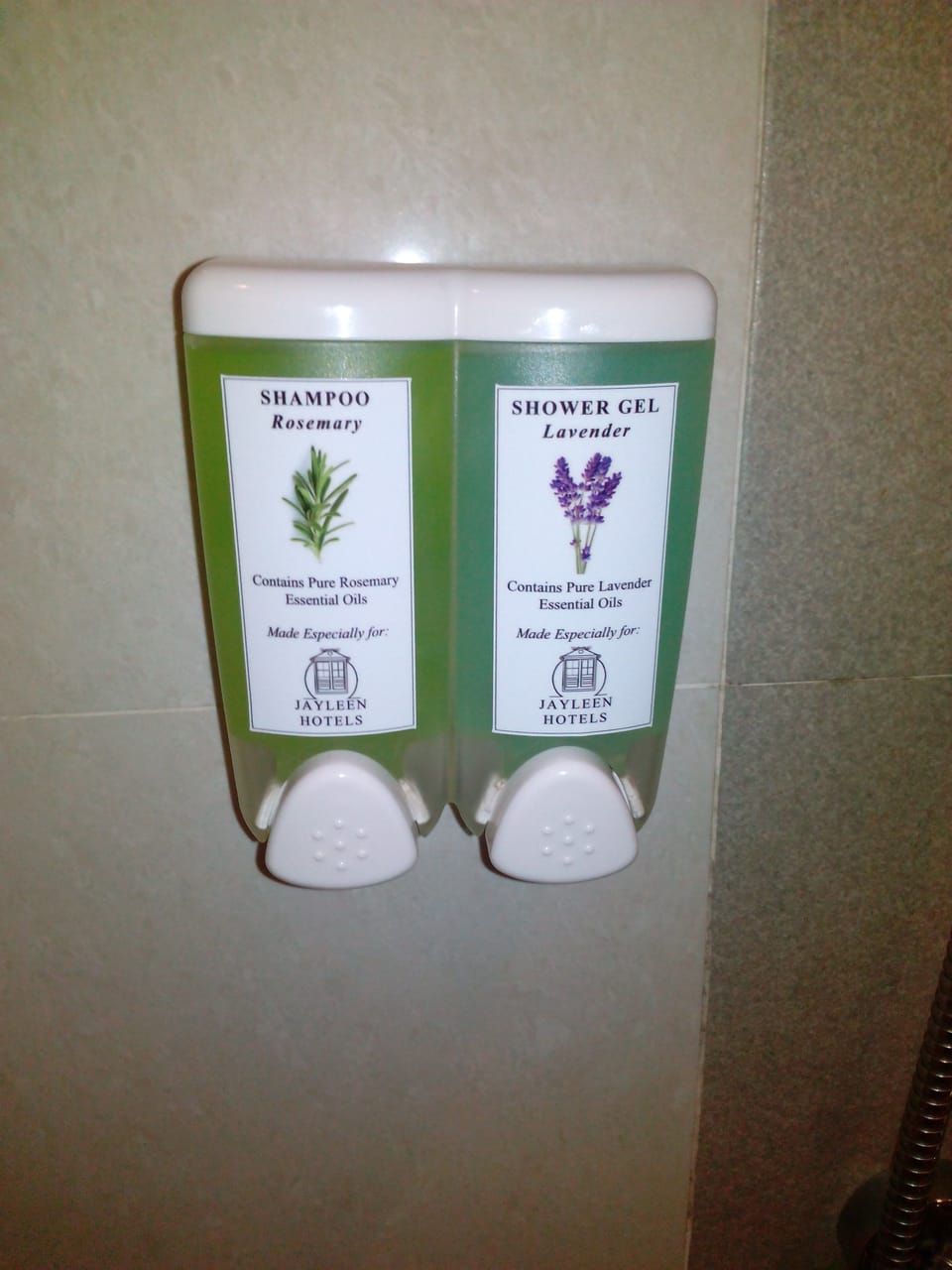 Shower, rainfall showerhead, free toiletries, hair dryer