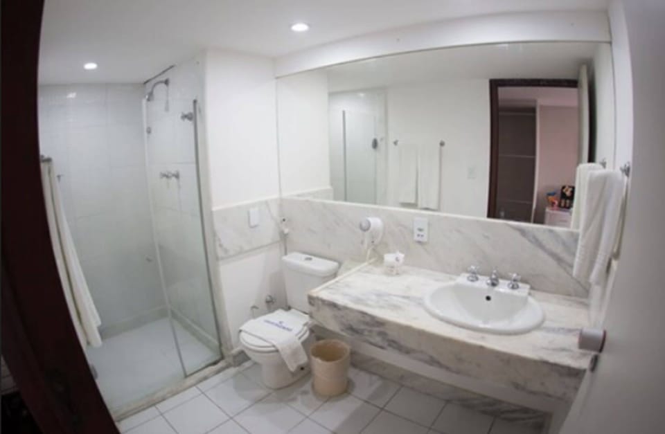 Combined shower/tub, free toiletries, hair dryer, towels