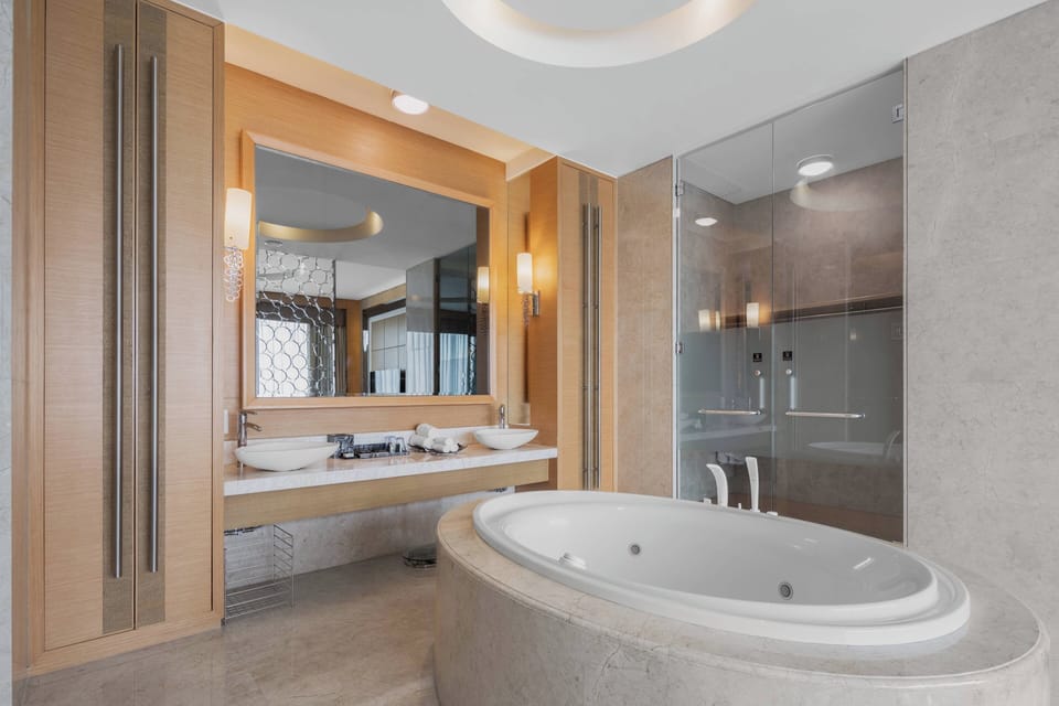CEO Suite | Bathroom | Shower, hydromassage showerhead, free toiletries, hair dryer